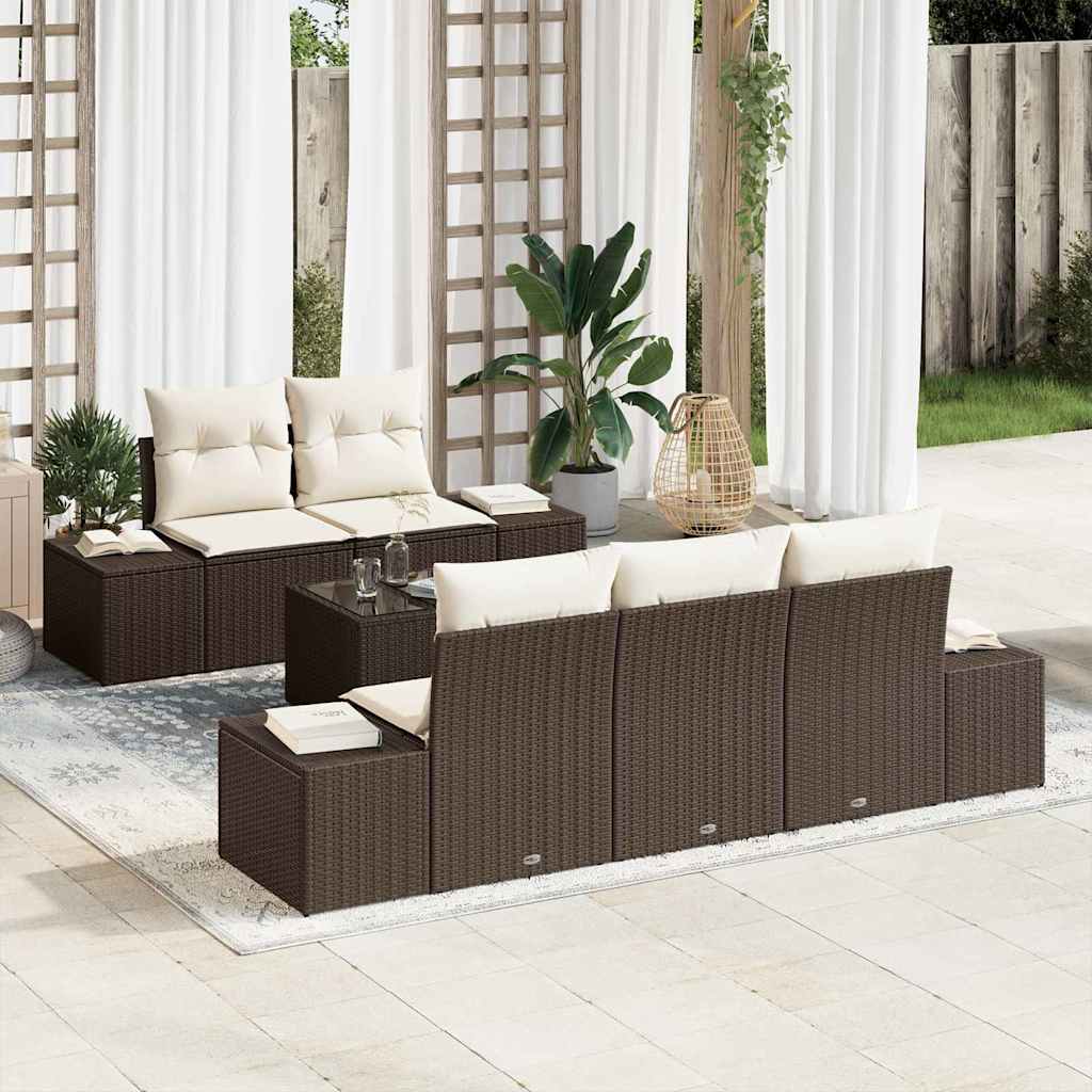 Garten-Sofa-Set 6 pcs Braun und Creme 55 x 55 x 37 cm